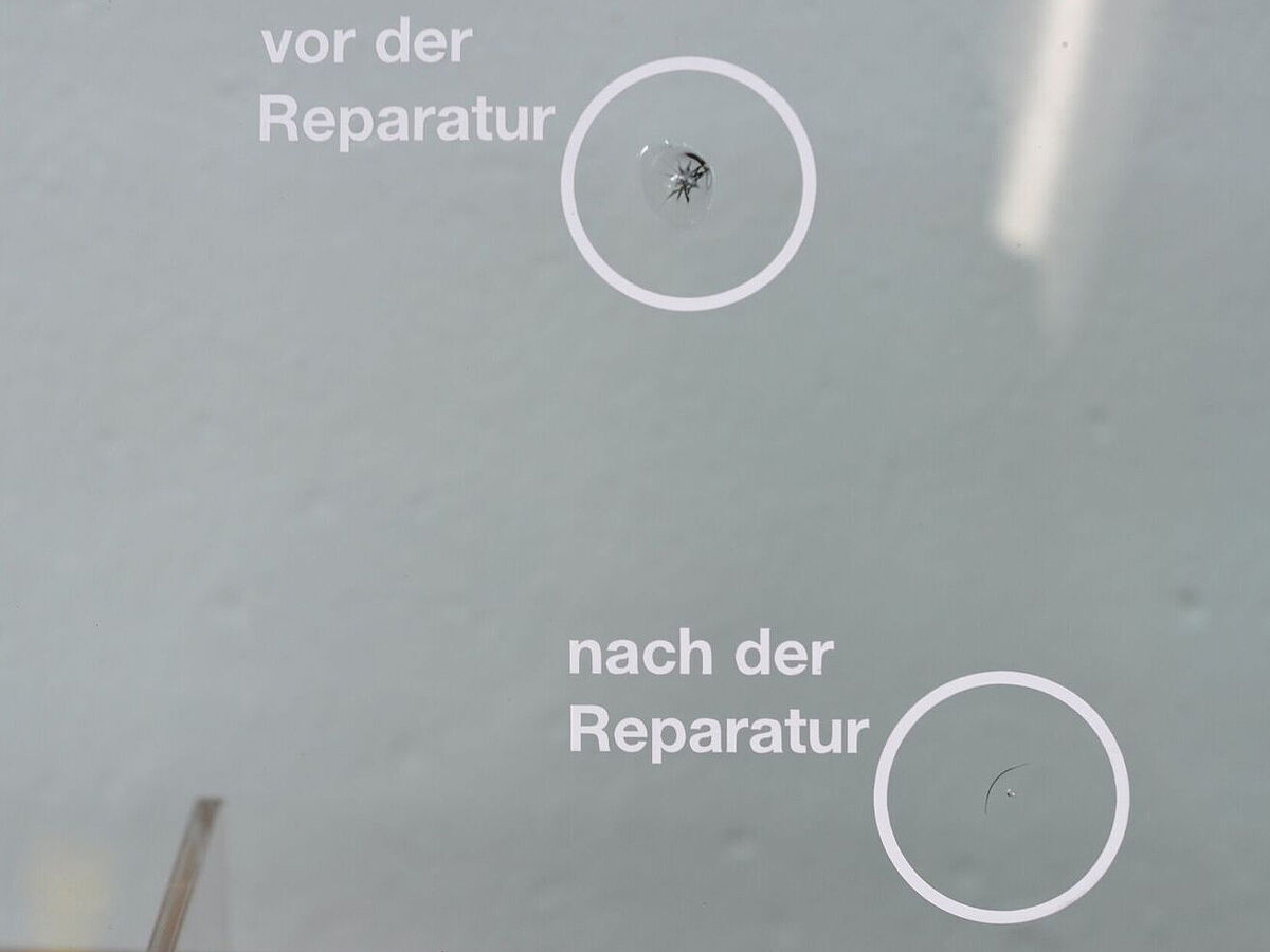 Service Steinschlag in der Windschutzscheibe Vorher/Nachher